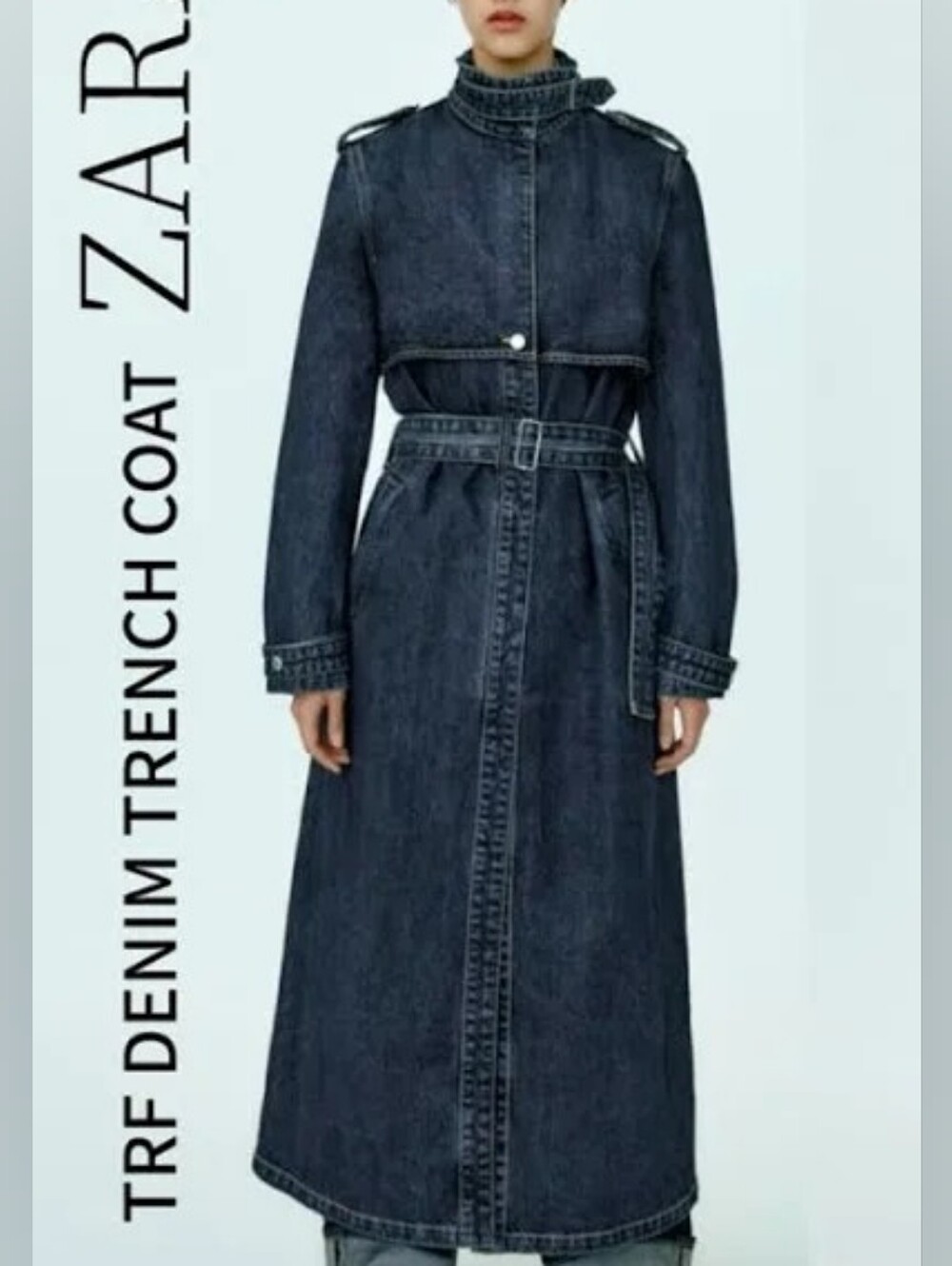 Zara Women's trf denim trench navy blue size XL BNWT